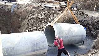 Concrete Hume Pipe Practical Work || Drainage Hume pipe jointing || Hume pipe collar fixing methods