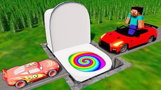 🌈 Rainbow TRANSFORM TOILET VS Lightning McQueen VS MINECRAFT Steve - BeamNG.drive