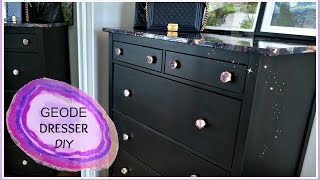 How to easily transform any inexpensive desk or dresser into a geode jewel! Open for links... Knobs I purchased: http://go.magik.ly/