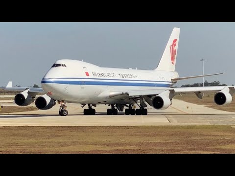 Air China Cargo Boeing 747-4FTF flying first time landing at Techo International Airport Phnom Penh 