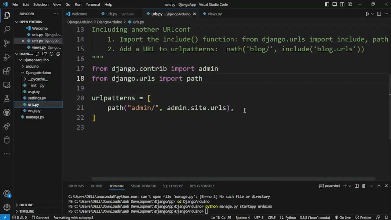 Establish connection between Django and Arduino - YouTube