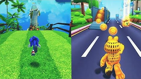 sonic dash vs garfield rush walkthroug android ios gameplay