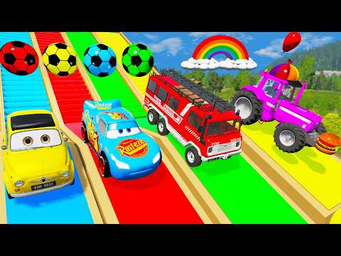 Flatbed Truck McQueen | Transportation with Truck - Pothole vs Car - BeamNG Drive