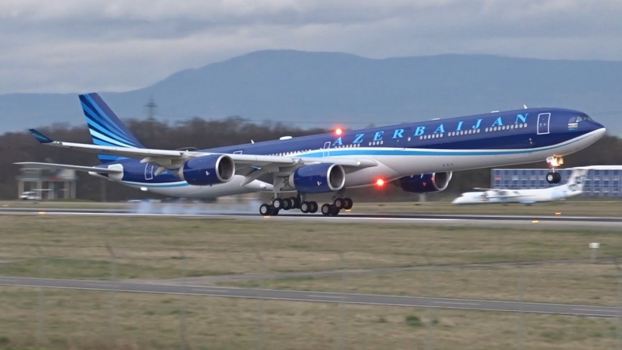 FullHD] Azerbaijan Government Airbus A340-600 landing & takeoff at