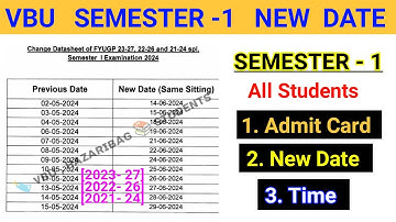 Semester 1 New Exam Date l Sem 1 2023 27, 2022 26, 2021 24 exam date new admit card l vbu fyugp sem1