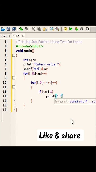 print star pattern using two for loop in c language #coding #c #pattern ...