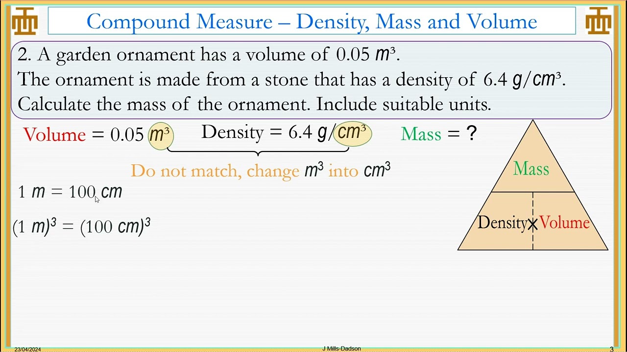 Compound Measure 2   Density Volume Mass Part 2 With Conversion