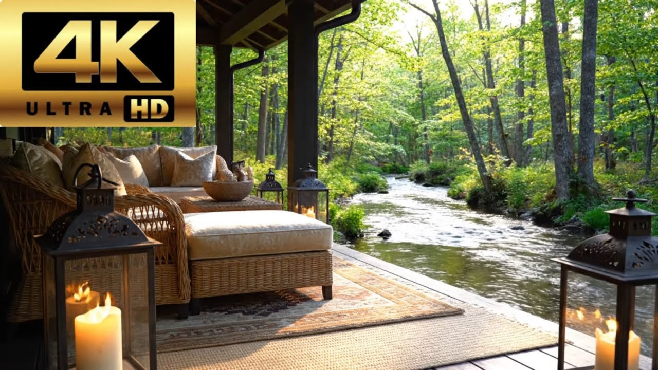 Luxury Cabin by the Stream Ambience 🌲💧 | 4K Nature Sounds for Relaxation • 1 Hour