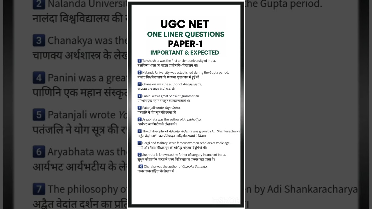 🔗 UGC NET One Liner Questions / MCQ / Notes Paper-1 For 2025-26 