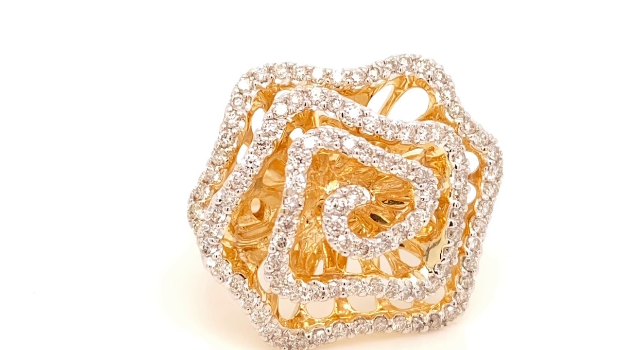 14 Karat Yellow Gold Flower Ring with 1.08 Carat of Diamonds - Fashion Rings