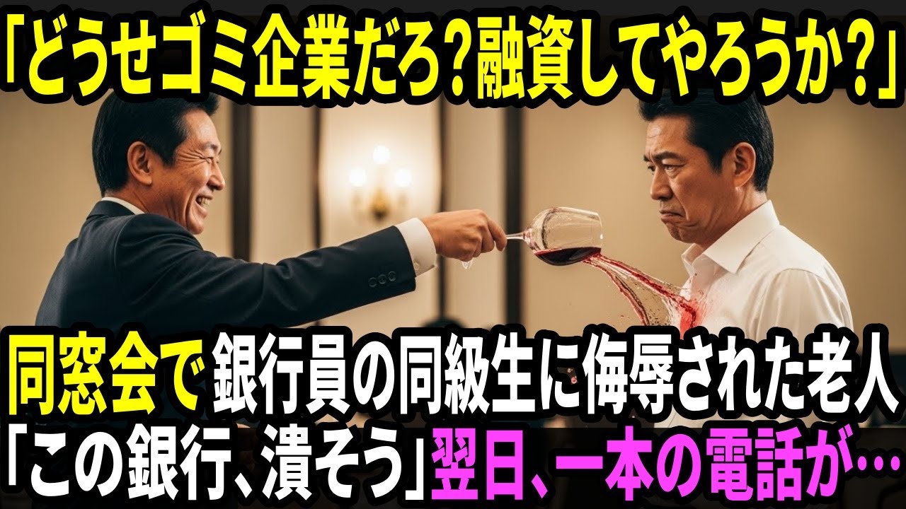 「どうせゴミ企業だろ？融資してやろうかw」同窓会で銀行員の同級生にバカにされた老人「この銀行、潰そう」翌日、500億の口座解約で支店長土下座！