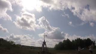 Test shot on set. 15 foot Whipper Trebuchet. #trebuchet #kinetic #woodworking