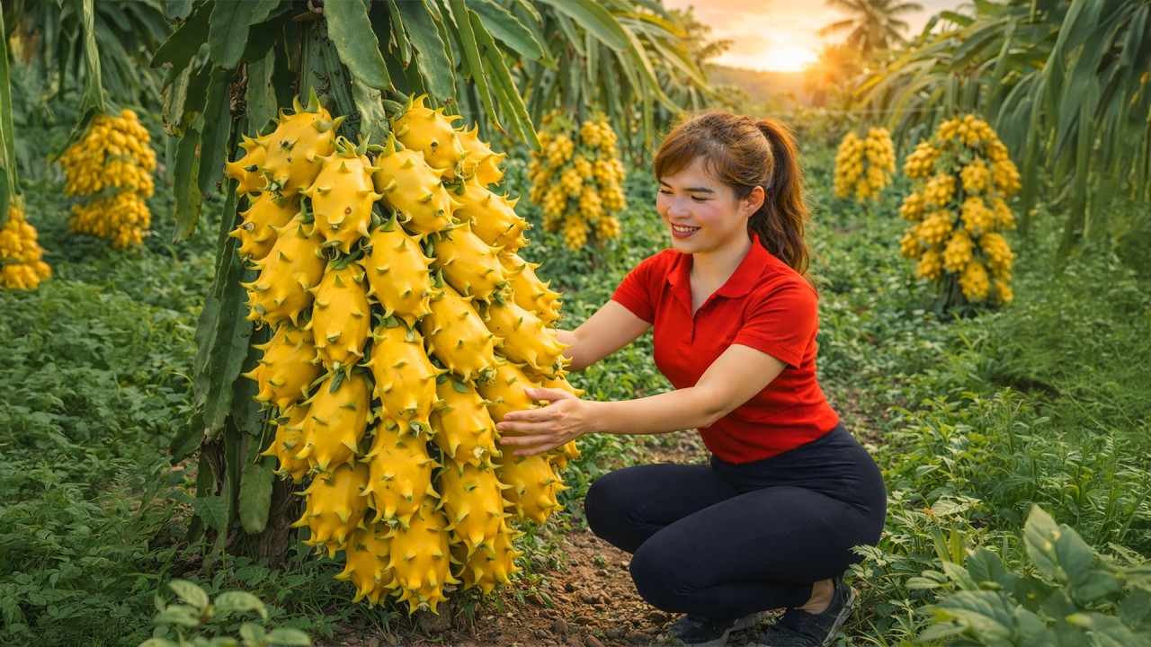 CEO Girl Harvesting 1000+Kg Fresh Dragon Fruit,Picking Mango Sold At The Village Market,Feeding Pigs