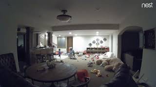 Boy accidentally drops toy kitchen on another boy