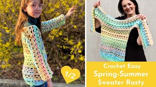 🧡 Spring-Summer Sweater🧡 Easy Crochet Sweater for beginners🧡Rasty yarn🧡 Free written pattern 🧡 1/2