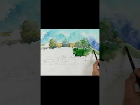 #shorts Village below the hill -Landscape watercolor (<strong>wet</strong>-<strong>in</strong>-<strong>wet</strong>, Fabriano Rough) NAMIL ART