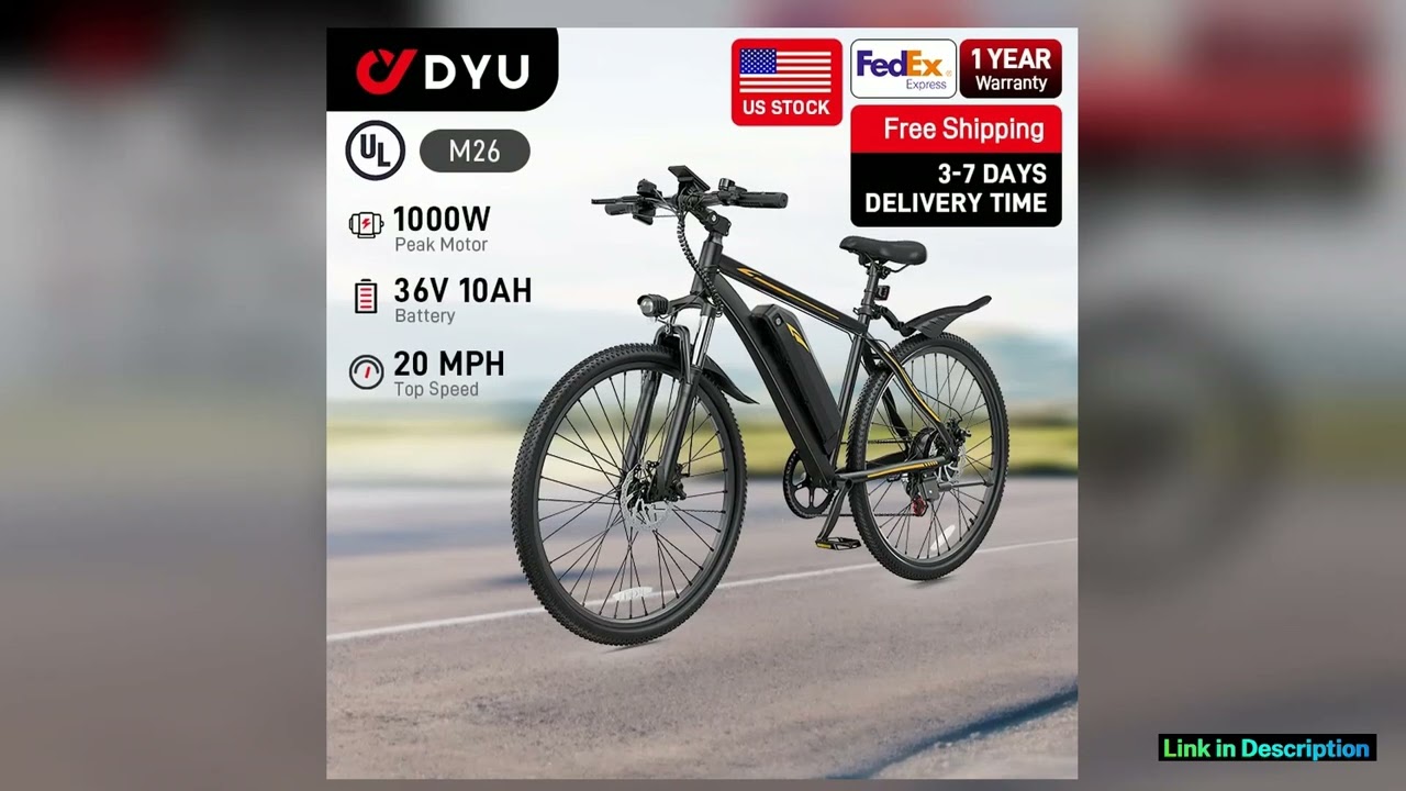 1 Year WarrantyM26 Electric Bicycle 1000W Peak Motor 360WH Lithium Battery Electric Bike 26 Inch