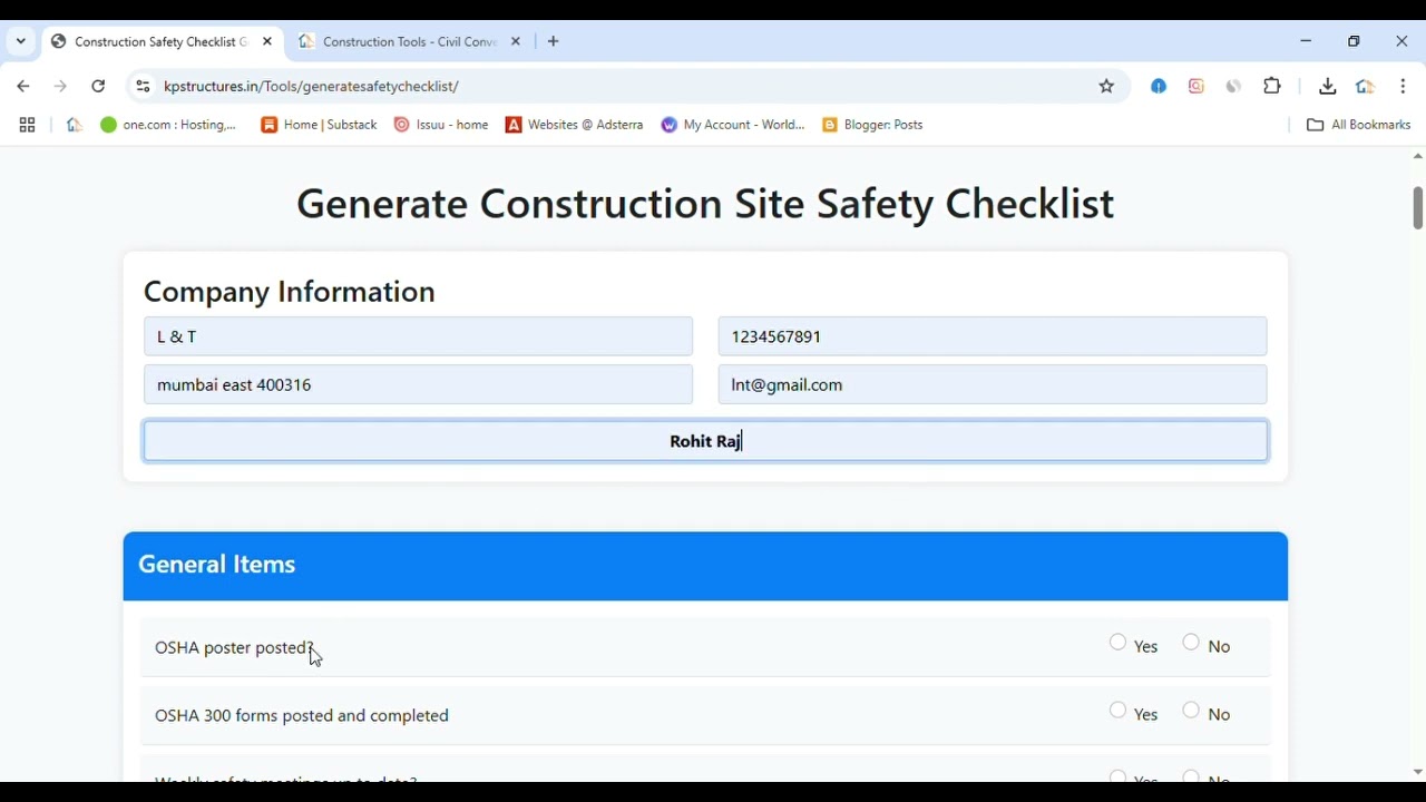 Ultimate Safety Checklist Generator 🔧 | Free Custom Tool for Workplace, Construction & Home Safety