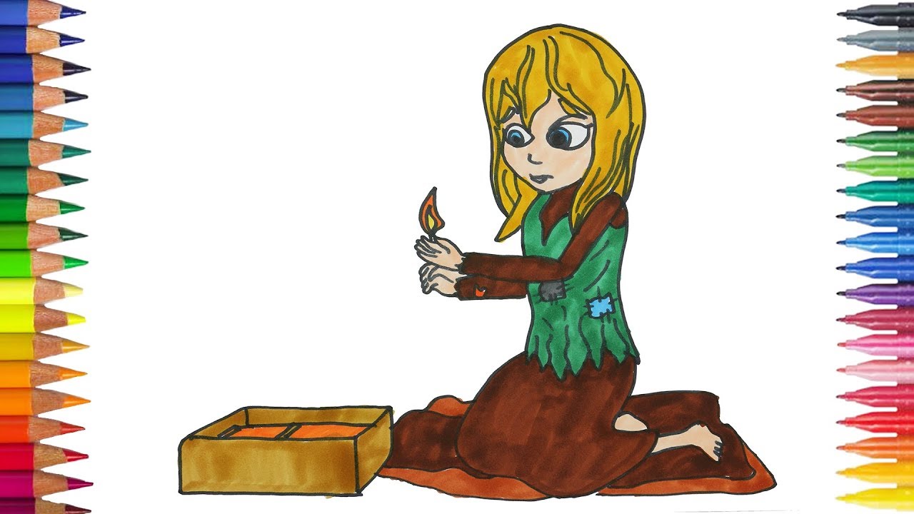 เด็กหญิงขายไม้ขีดไฟ นั่ง | การวาดภาพ และ การระบายสี
