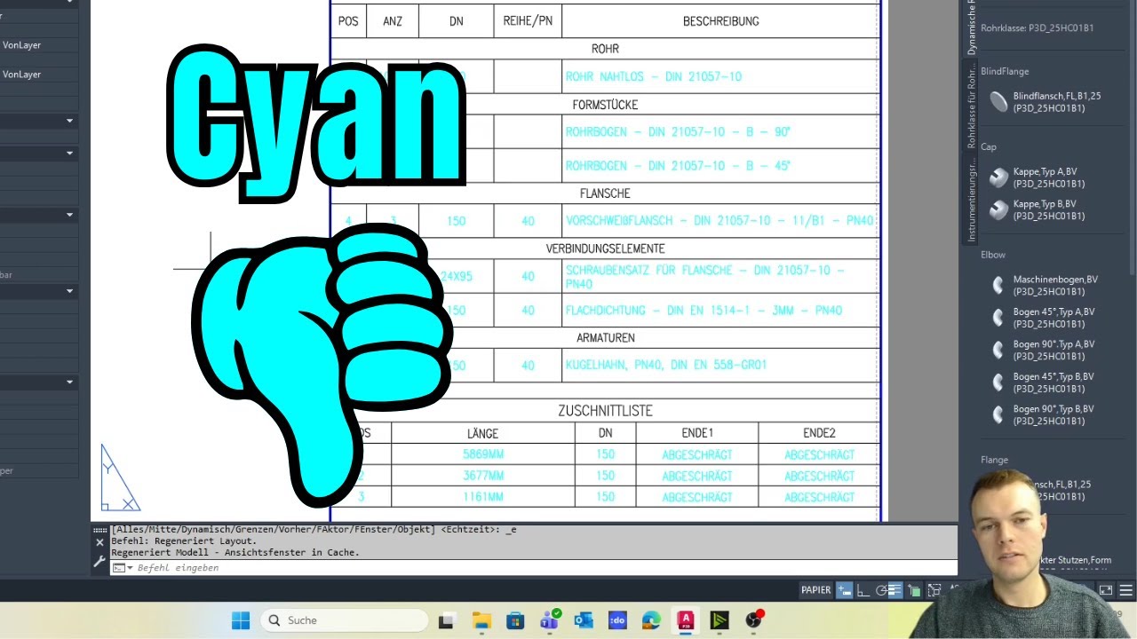 Isometrie Stücklisten-Farbe ändern (Cyan → Schwarz-Weiß) | AutoCAD Plant 3D Tutorial