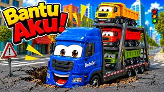 Ada Truk Terjebak, Ayo Bantu!💪🚚| Lagu Anak Indonesia Terbaru - Roda Roda Truk Berputar🚛🎵| Animasi 3D