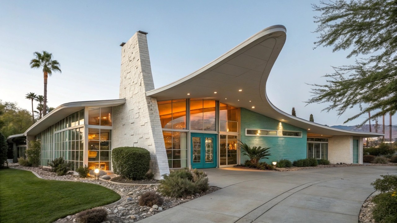 Будущее встречается с ретро: интерьер смелого футуристического дома в стиле гуги.