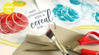 Grab a cereal box and make a print! | Festive Printmaking | How to make a Collagraph Bauble Print