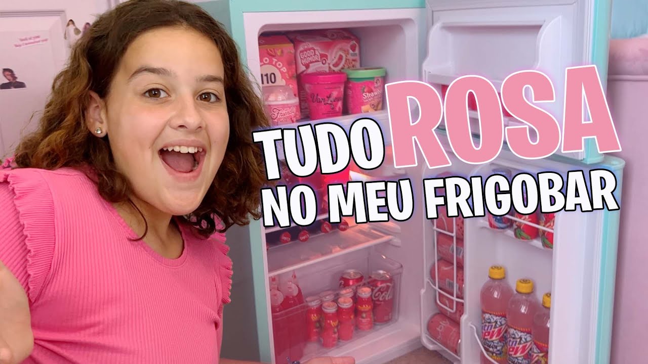 organizando meu FRIGOBAR  NOVO da COR ROSA!!!