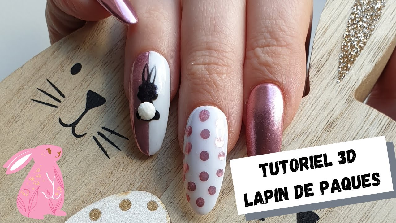 Tuto : nail art lapin de Pâques (chrome & 3D) 🐇🐣