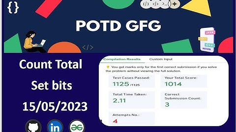 Count Total Setbits || GFG POTD || Java || Geeksforgeeks Daily challenge