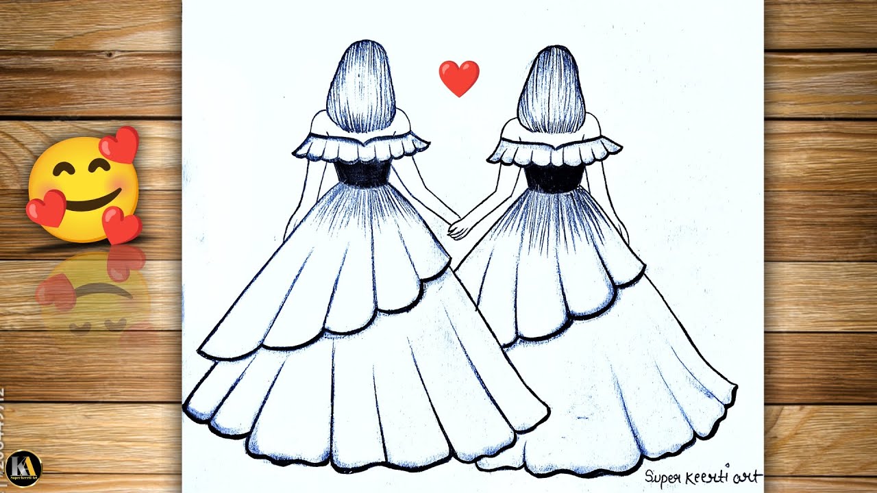 how to draw two sisters making a heart with their hands in this beautiful pencil sketch tutorial