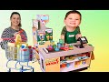 Caleb  mommy pretend play shopping with grocery store and food toys for kids
