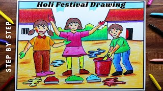 How To Draw Holi Festival Drawing Holi Drawing Easy Memory Drawing Holi Festival