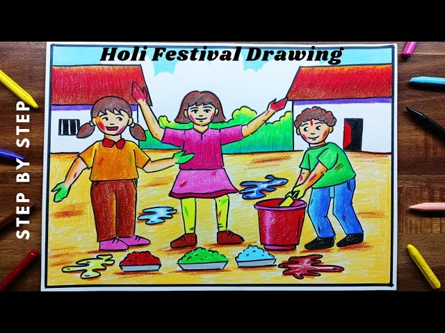 Holi Drawing and Coloring for Kids || Happy Holi - YouTube