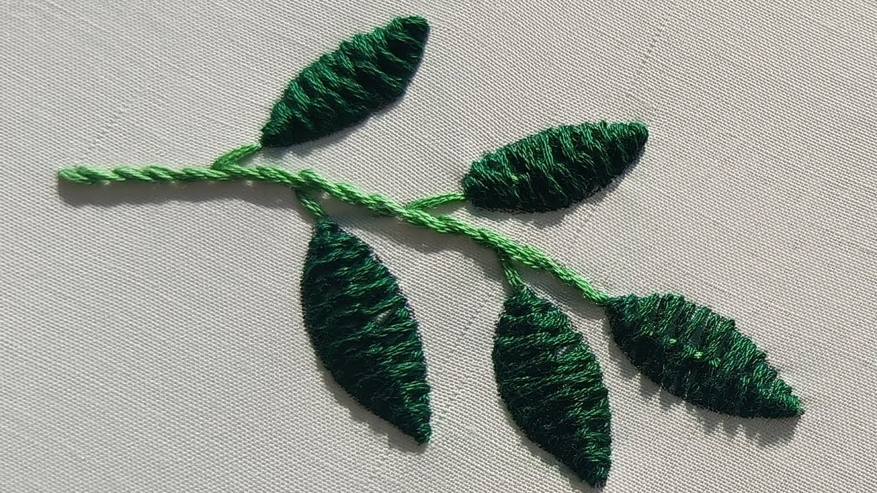 Beautiful leaf Embroidery | Beautiful leaf flower | Stem Stitch | leaf ...