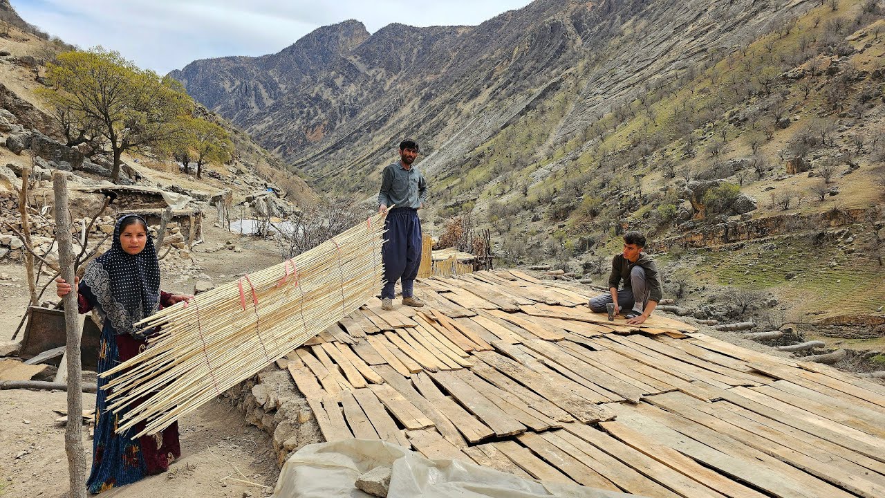🏕️ Building a hut roof in the heart of Zagros mountains: Nomadic life 2025 🌄