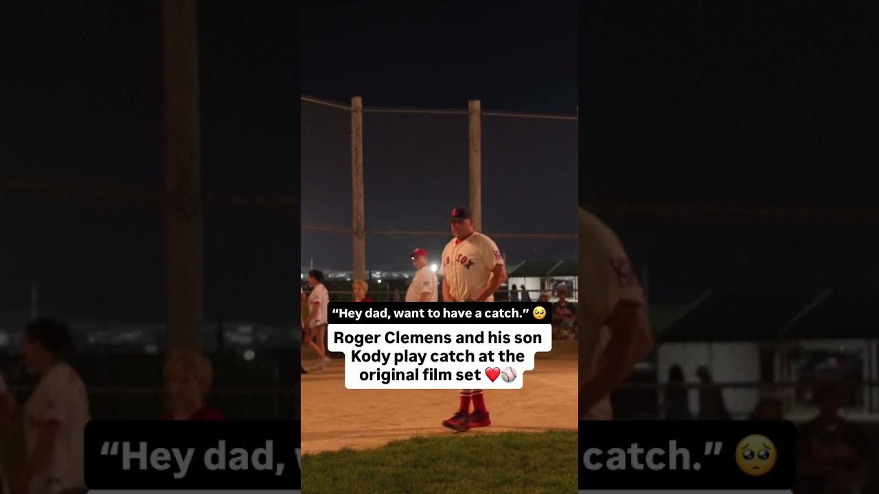 Roger and Kody Clemens share a game of catch on the original Field of Dreams ❤️🥹