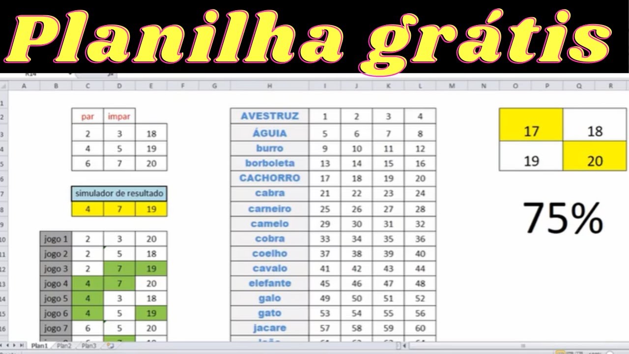 PLANILHA DO JOGO DE BICHO PARA ANALISES DOS GRUPOS 