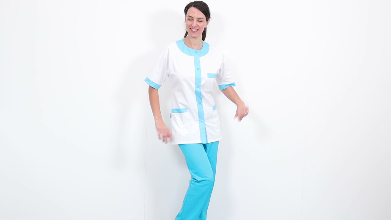 Tunique médical col rond finition Turquoise