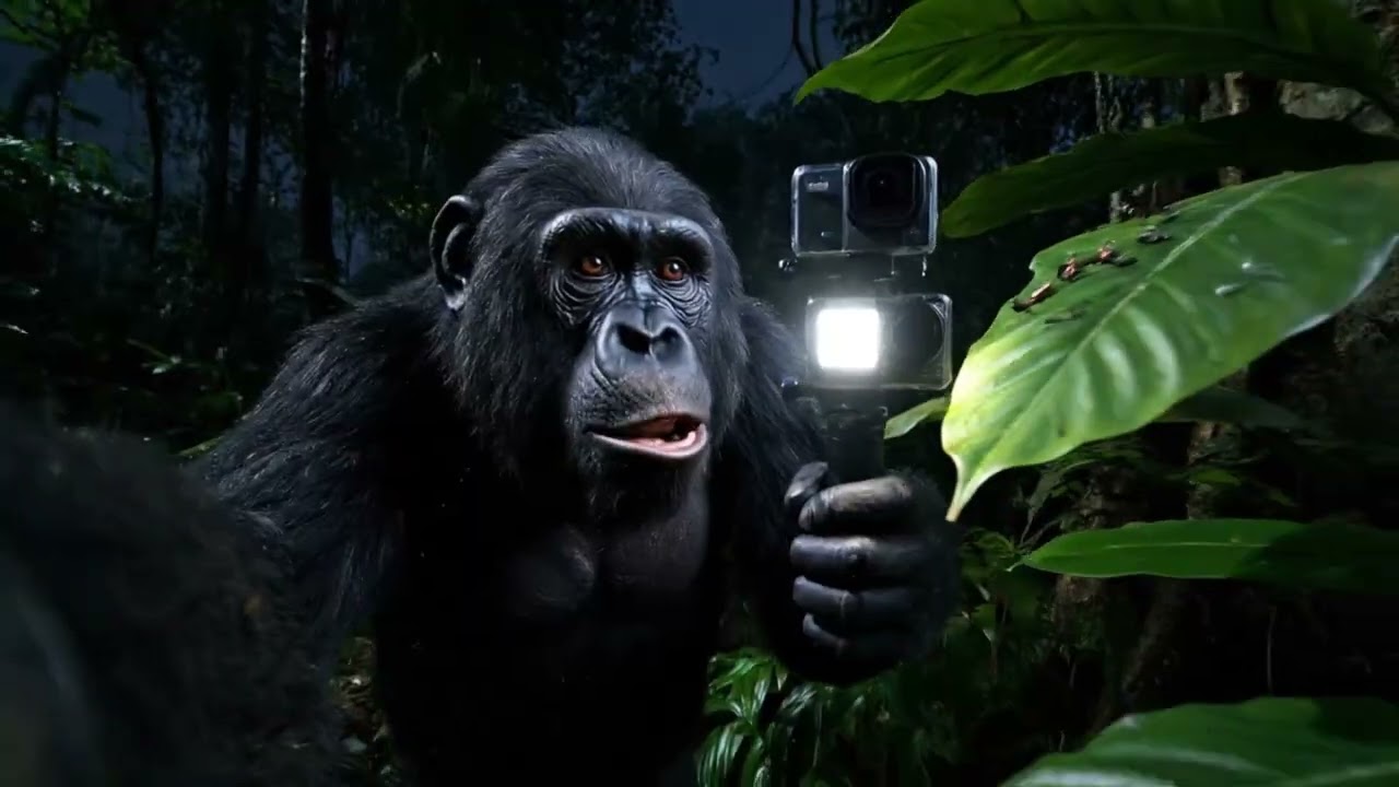 🎥 Ape Faces the Camera in a Real Jungle Moment 🌲