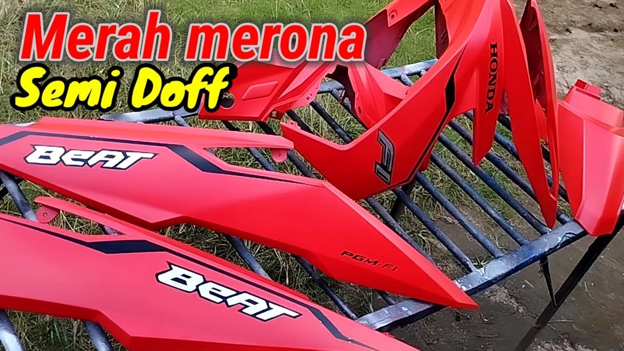 Merah cerah semi doff dari cat stabilo dan solid untuk honda beat