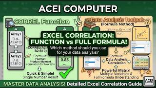 aceicomputer Excel CORREL function, How to find correlation in Excel, Correlation