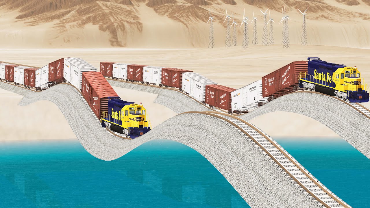 Impossible Double Very Long Up and Down Rail Tracks vs Trains crossing ...