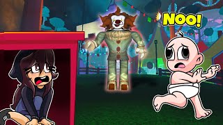 ESCAPA DEL PAYASO ASESINO IT 🤡😰 BEBE NOOB Y BEBE NOOBSI VS PAYASO IT MALVADO EN ROBLOX