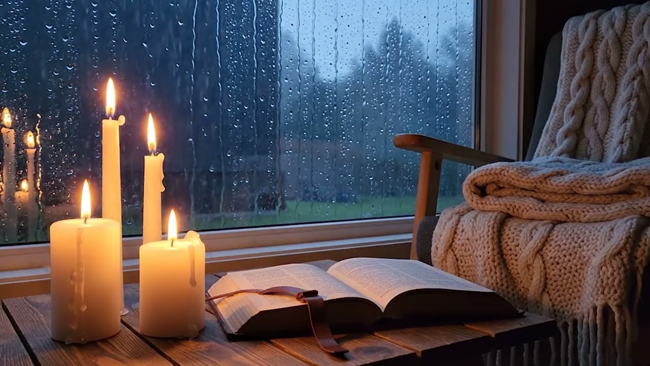 Realistic Candlelit Room with Rain 🌧️  - 4K Romantic Night Ambience - 10 Hours Loop Videos