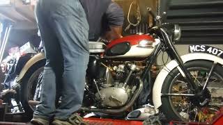 Triumph Tiger Cub T20 project 47 - First start after refitting the oil pump, checking for oil return