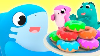 COLORS SONG! Baby Shark makes rainbow DONUTS! - Kids Learn Numbers and Colors | Shark Academy