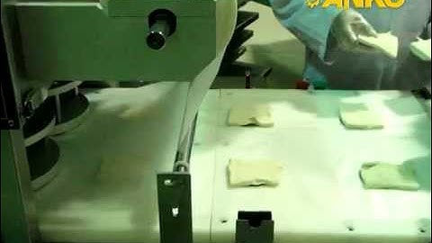 Automatic Filming and Pressing Machine - the process of pressing square dough