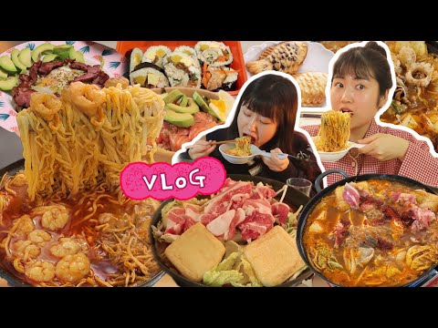 뜨끈~한 대창전골에 <strong>라면사리</strong> 잔뜩 넣고 치즈밥까지 볶아 겨울준비 끝~!🍜 │ 묵은지참치김밥, 오리고기 양배추덮밥, 붕어빵, 대창전골 먹방 브이로그