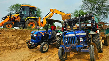 JCB 3DX Eco Excellence Backhoe Loading Mud In Farmtrac and Eicher Tractor | Massey Tractor Trolley |
